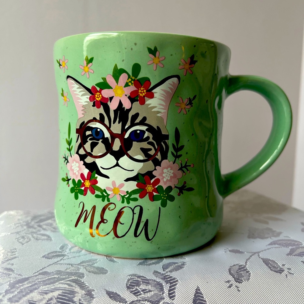Kensie Home Meow! Cat with Glasses Mug NWOB